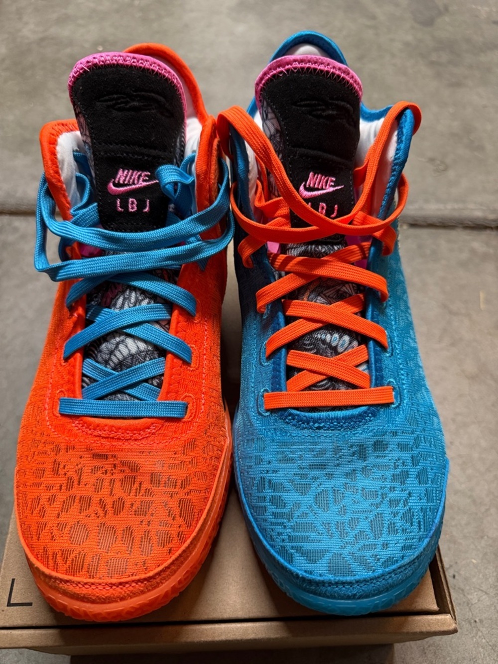 Nike LeBrons Men’s Bright Orange and Cyan Low-Top Sneakers - Picture 2 of 5